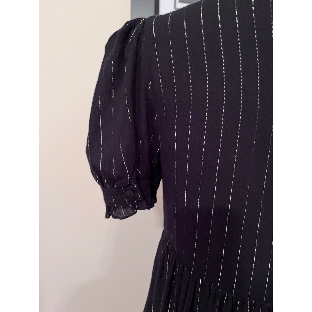 AQUA Womens Black Gold Metallic Striped Tiered Babydoll Mini Dress XS - Picture 8 of 8